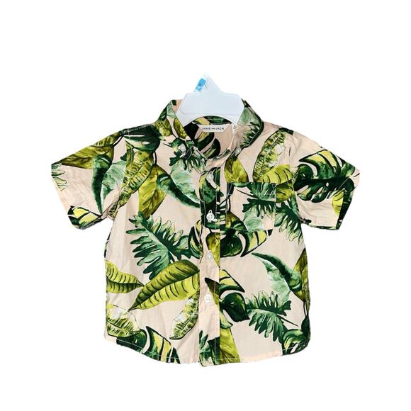 Boy’s Janie & Jack Pink Hawaiian Print Short Sleeve Button Down Size 6-12 Months - Picture 1 of 7